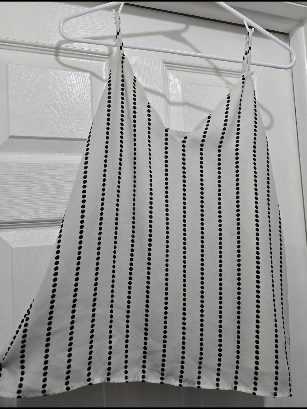 Socialite White Satin Cami with Black Dot Stripes